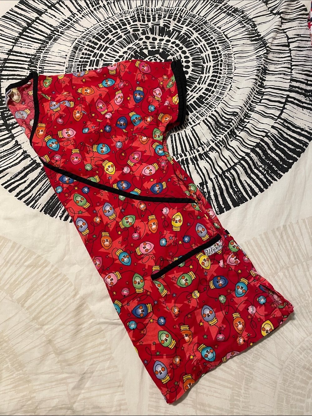 UA Scrubs Women’s Red Cartoon Rocket Print Medical Top